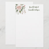 Papeterie Fleurs rose vert personnalisé De la part de (Devant / Derrière)