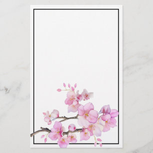 Papeterie Fleurs roses de cerisier à l'aquarelle
