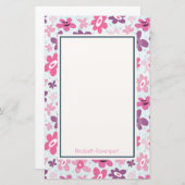 Papeterie Fleurs roses mignonnes Motif Whimsical Personnalis (Devant / Derrière)