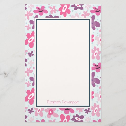 Papeterie Fleurs roses mignonnes Motif Whimsical Personnalis (Devant)