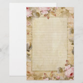 Papeterie Fleurs roses vintages affligées et musique (Devant / Derrière)