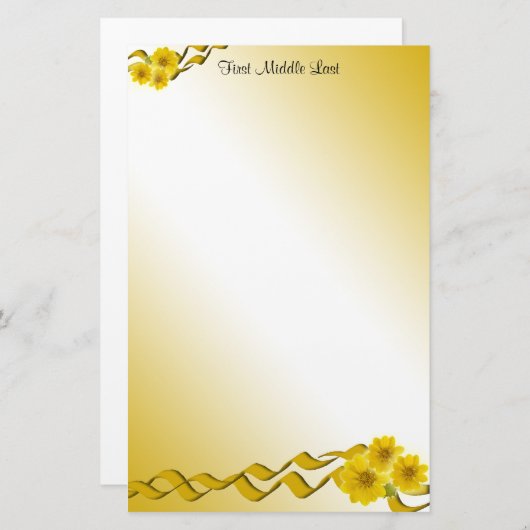 Papeterie Fleurs sauvages jaunes et rubans Bordures personna (Devant / Derrière)