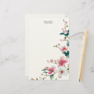 Papeterie Fleurs sauvages roses et blanches personnalisées 