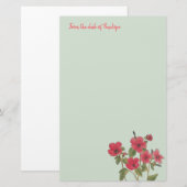 Papeterie Fleurs sauvages roses sur Sage Green avec nom Flor (Devant / Derrière)