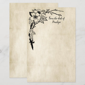 Papeterie Fleurs Vintage Vieux Parchemin Ajoutez Votre Nom