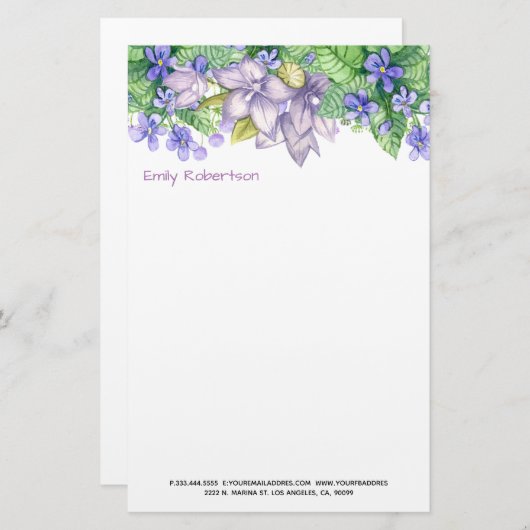 Papeterie Fleurs violettes (Devant / Derrière)