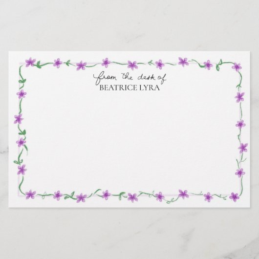 Papeterie Fleurs violettes personnalisables (Devant)