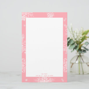 Papeterie Flocon de neige rose de Noël Personnalisé