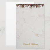 Papeterie Floral Burgundy Peonies Marbre Élégant Script (Devant / Derrière)