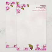 Papeterie Floral rose Magnolia Personnalisé (Devant / Derrière)