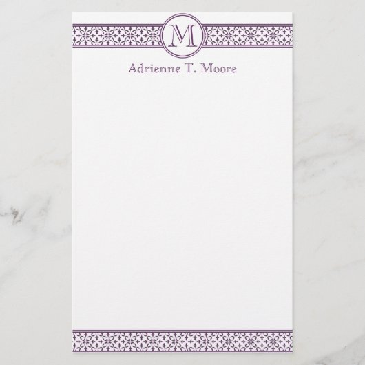 Papeterie Floral violet blanc Monogramme initial (Devant)