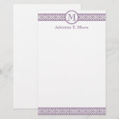 Papeterie Floral violet blanc Monogramme initial (Devant / Derrière)