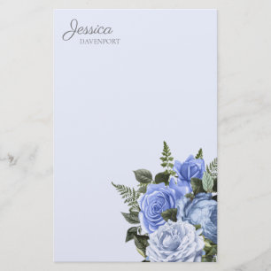 Papeterie florale à l'aquarelle vintage bleu pouss