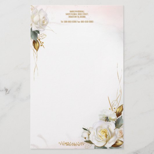 Papeterie florale romantique Rose blanche (Devant)