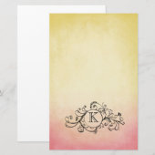 Papeterie Flore bohème rustique jaune et rose (Devant / Derrière)