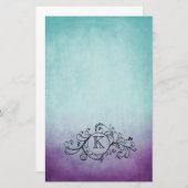 Papeterie Flore rustique Turquoise et violet de Bohême (Devant / Derrière)