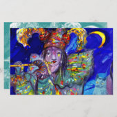 Papeterie FLUTIST DANS nuit BLEUE/vénitienne de carnaval (Devant / Derrière)