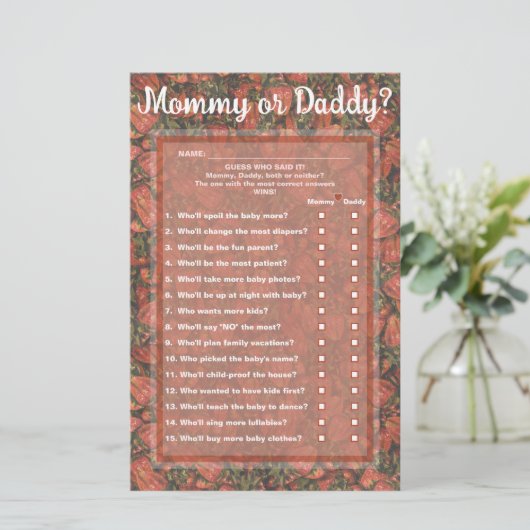 Papeterie Fraises Guess Who (maman ou papa) Game Card (Debout devant)