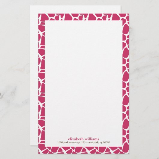 Papeterie Fuchsia Giraffe Motif (Devant / Derrière)
