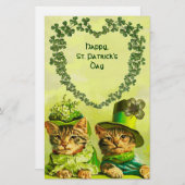 PAPETERIE FUNNY VIEILLE MODE ST PATRICK'S DAME CHATS, SHAMRO (Devant / Derrière)