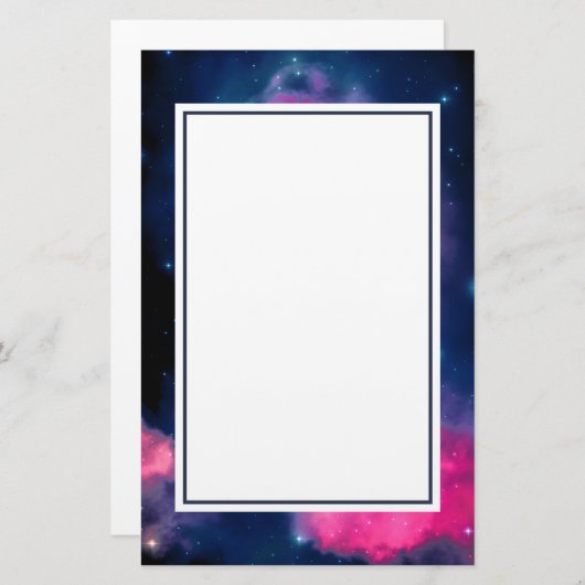 Papeterie Galaxie rose & bleu Nebula & étoiles Abstrait (Devant / Derrière)