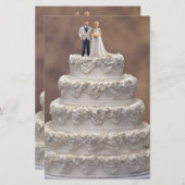 Papeterie Gâteau Mariage Blanc De Cinq Niveaux Avec Couple D (Devant / Derrière)