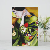 Papeterie Geisha avec kimono vert olive (Debout devant)