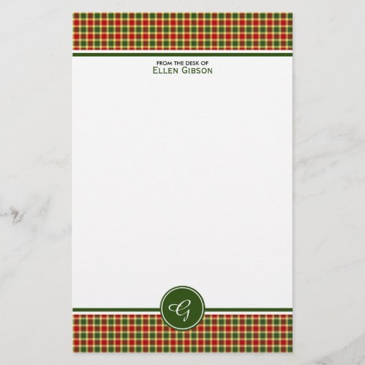 Papeterie Gibbs Clan Tartan Monogramme rouge et jaune plaid (Devant)