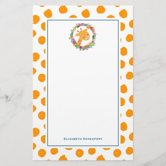 Papeterie Girafe avec une couronne de fleurs sur des points  (Devant)