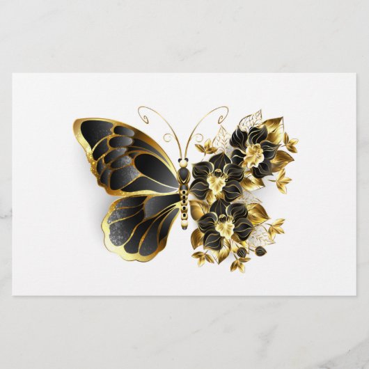 Papeterie Gold Flower Butterfly with Black Orchid (Devant)
