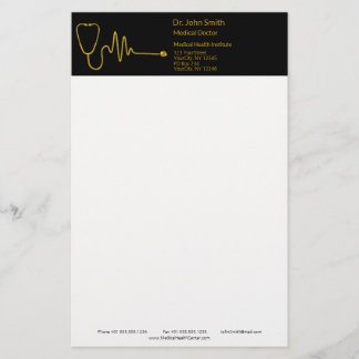 Papeterie Gold Luxury Stethoscope ECG Wave EKG Line Medical