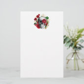 Papeterie Goth Crâne avec Fleurs rouges et Feuilles d'or (Debout devant)