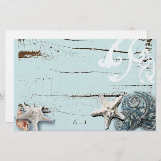 Papeterie Grange côtière bois aqua bleu étoile coquillages (Devant / Derrière)