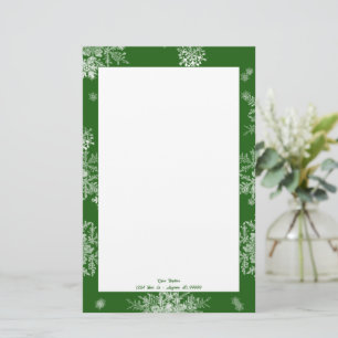 Papeterie Green Christmas Snowflakes Personnalisé