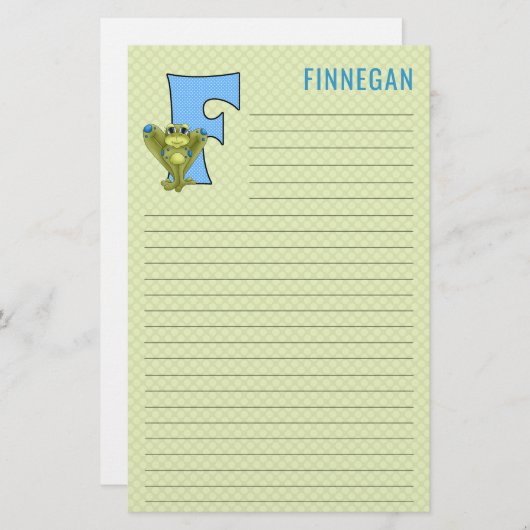 Papeterie Grenouille Bleue avec Lettre Plaid Verte F Linée (Devant / Derrière)