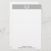 Papeterie Gris Blanc Blé Laurel Wreath Initial Monogramme (Devant / Derrière)