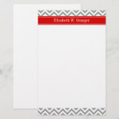 Papeterie Gris foncé Blanc LG Chevron Rouge Monogramme Nom (Devant / Derrière)