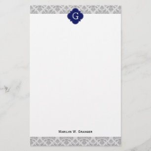 Papeterie Gris sur Gris Damassé Monogramme #3 Vintage