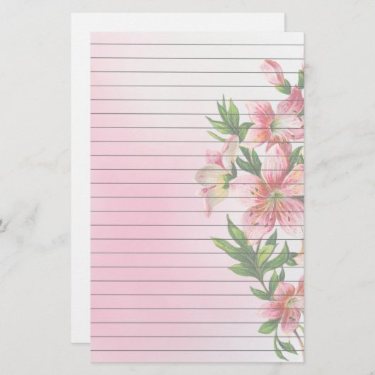Papeterie Groupe vertical de fleurs roses rayées (Devant / Derrière)