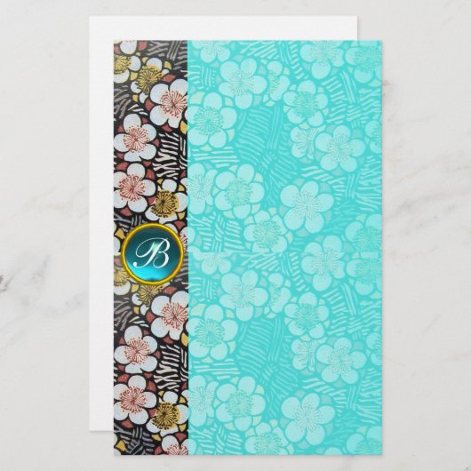 PAPETERIE HAIKU/BLACK WHITE SPRING FLEURS BLEU GEM MONOGRAM (Devant / Derrière)