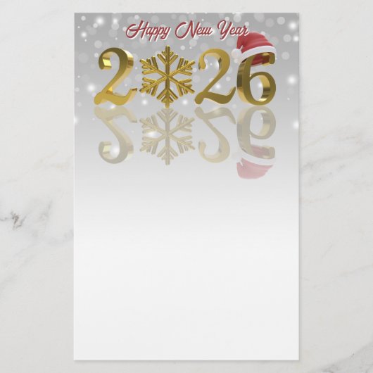 Papeterie Happy New Year Gold 2026 | Santa Hat and Snowflake (Devant)