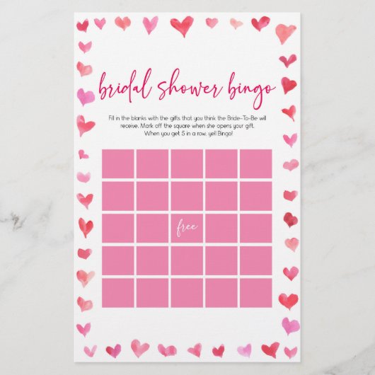 Papeterie Hearts Bridal Shower Bingo Bridal Shower Game  (Devant)