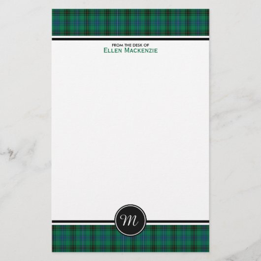 Papeterie Henderson Clan Tartan Monogramme vert et bleu (Devant)