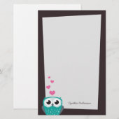 Papeterie Hibou et papier de note de coeurs d'amour (Devant / Derrière)