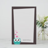 Papeterie Hibou et papier de note de coeurs d'amour (rayé) (Debout devant)