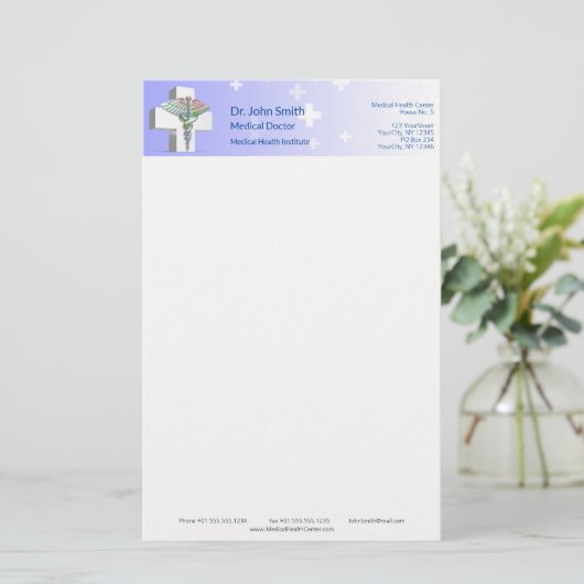 Papeterie Holographique Médicale 3D Caduceus Croix blanche (Debout devant)