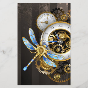 Papeterie Horloge à vapeur avec libellule mécanique