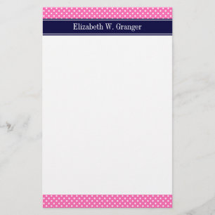 Papeterie Hot Pink #2 Wht Polka Dots Navy Blue Name monogram