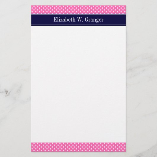 Papeterie Hot Pink #2 Wht Polka Dots Navy Blue Name monogram (Devant)