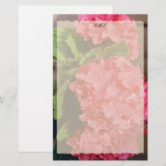 Papeterie Hydrangée rose (Devant / Derrière)